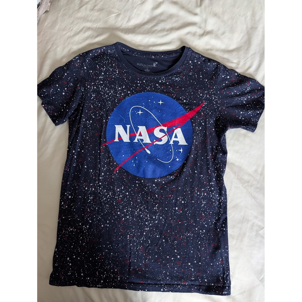 Buzz Aldrin NASA Galaxy Splatter Graphic T-Shirt‎ Navy Blue Mens Medium M